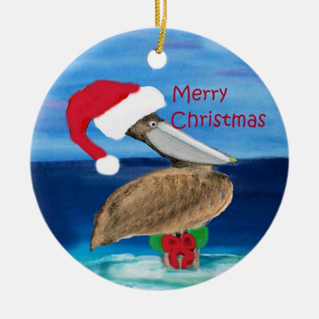Santa pelican Holiday Christmas ornament (Front)