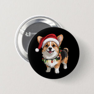 Santa Pembroke Welsh Corgi Christmas Tree Lights  6 Cm Round Badge