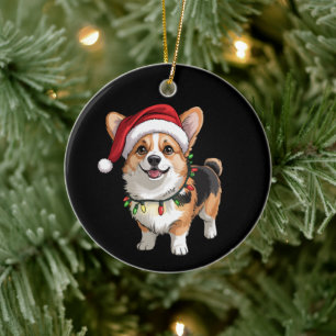 Santa Pembroke Welsh Corgi Christmas Tree Lights Ceramic Tree Decoration