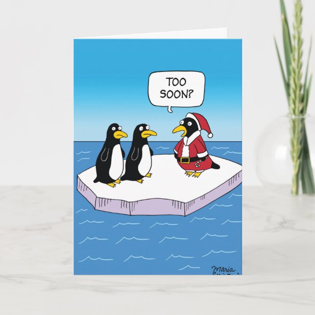 Santa Penguin Christmas Joke Paper Card (Front)