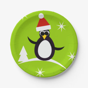 Santa Penguin Christmas Paper Party Plates