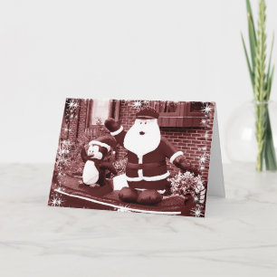 Santa & Penguin Friend Waving Holiday Card