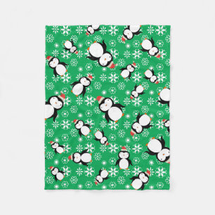 Santa penguin green snowflakes fleece blanket