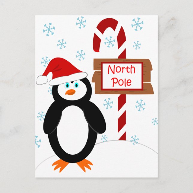 Santa Penguin North Pole Christmas Postcards (Front)