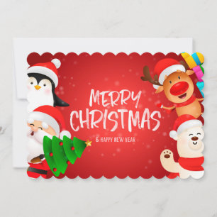 Santa Penguin Reindeer Polar Bear Christmas Card