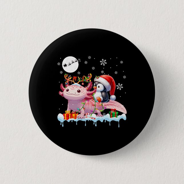 Santa Penguin Riding Axolotl Reindeer Christmas Se 6 Cm Round Badge (Front)