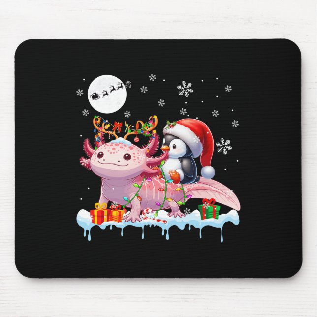 Santa Penguin Riding Axolotl Reindeer Christmas Se Mouse Mat (Front)