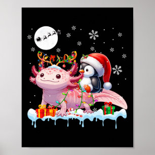 Santa Penguin Riding Axolotl Reindeer Christmas Se Poster