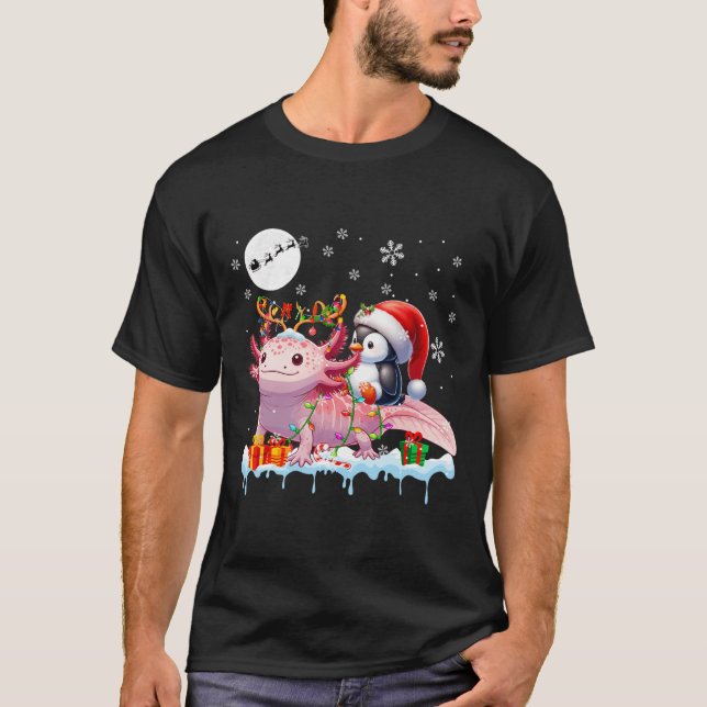 Santa Penguin Riding Axolotl Reindeer Christmas Se T-Shirt (Front)