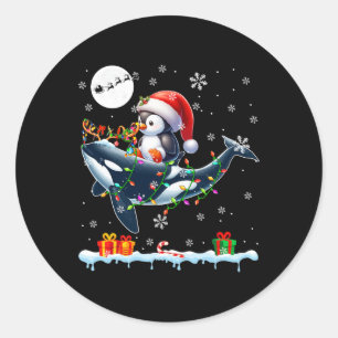 Santa Penguin Riding Orca Reindeer Christmas Sea A Classic Round Sticker