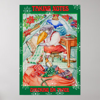 SANTA PENGUIN TAKING NOTES CHECKING EM TWICE POSTER