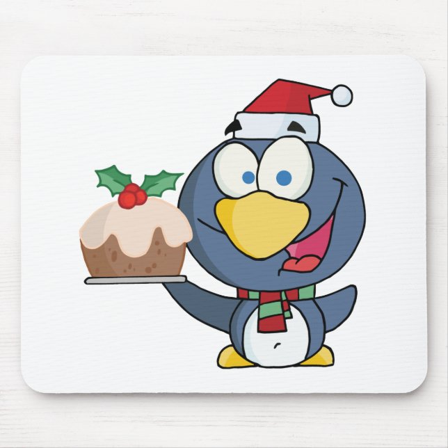 Santa Penguin with Christmas Cake Mouse Mat (Front)