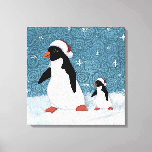 Santa Penguins Stretched Canvas Print (Front)