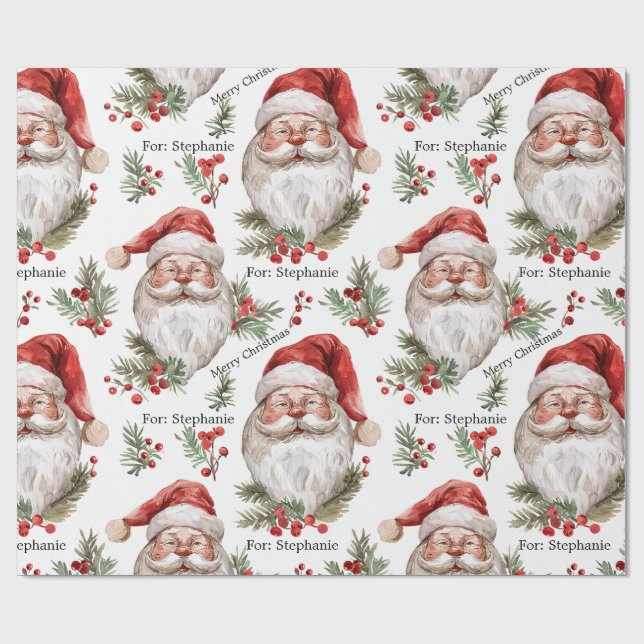Santa Personalise Name Christmas Large Scale Wrapping Paper (Flat)
