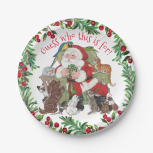  Santa Pets Christmas Gift Dog Cat Bunny Humorous Paper Plate