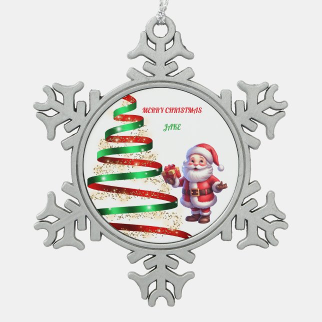 SANTA PEWTER SNOWFLAKE ORNAMENT (Front)