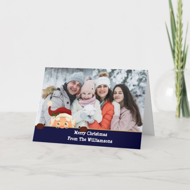 Santa Photo Bombs Blue Band Christmas Photo Holiday Card (Front)