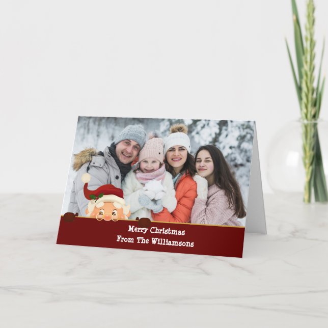 Santa Photo Bombs Red Band Christmas Photo Holiday Card (Front)