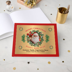 Santa Photo Merry Christmas New Year Personalize Guest Book