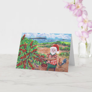 Santa Picking Coffee on Kauai Hawaii Holiday Card