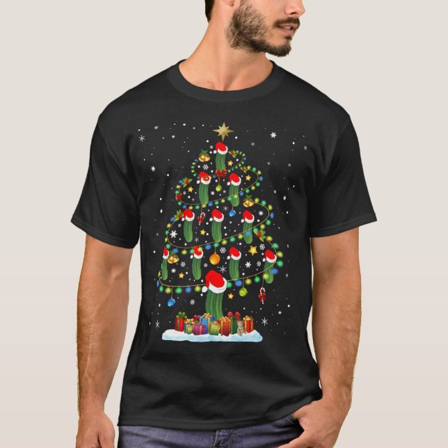 Santa Pickle Christmas Tree Lights Funny Pickle Lo T-Shirt (Front)