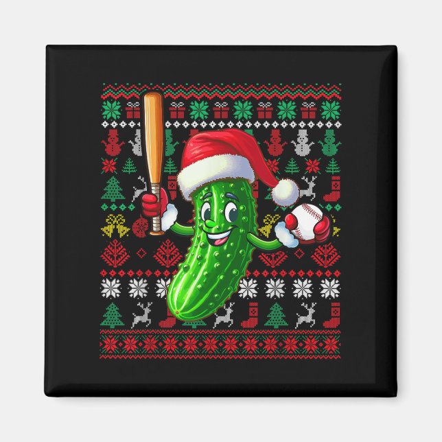 Santa Pickle Playing Baseball Xmas Player Vegan Sw Magnet (Front)