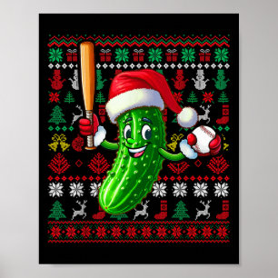 Santa Pickle Playing Baseball Xmas Player Vegan Sw Poster