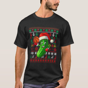 Santa Pickle Playing Basketball Xmas Player Vegan  T-Shirt