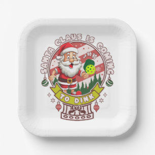 Santa Pickleball Christmas, Funny Santa  Paper Plate