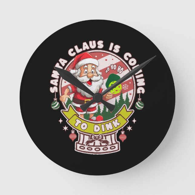 Santa Pickleball Christmas, Funny Santa  Round Clock (Front)