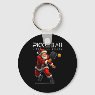 Santa pickleball swinging paddle christmas holiday key ring