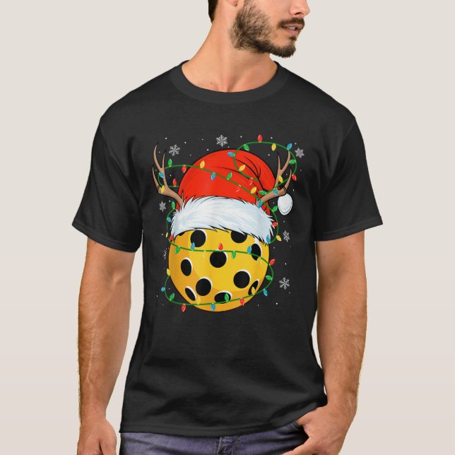 Santa Pickleball Xmas Lights Christmas Pickleball  T-Shirt (Front)