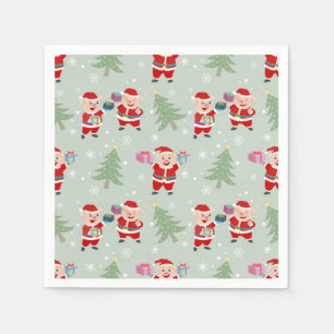 Santa  Pig Giving Gifts Pattern Napkin