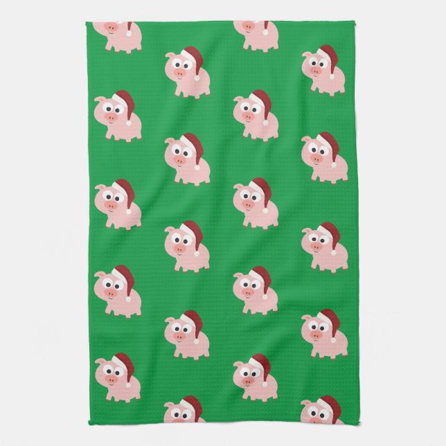 Santa Pig Pattern Tea Towel (Vertical)