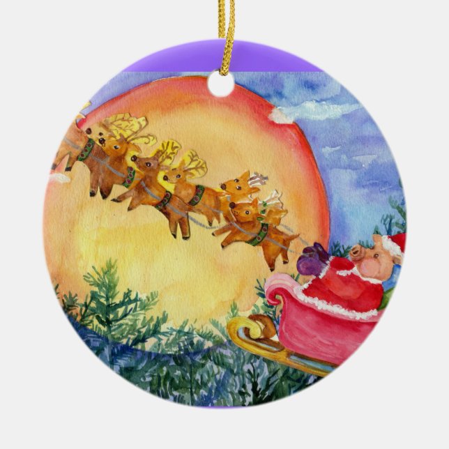 Santa Pig & Reindeer Ornament (Front)