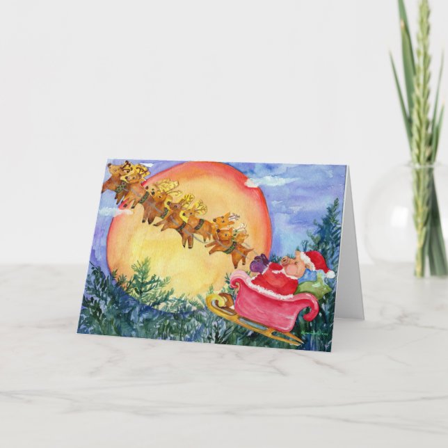 Santa Pig Sleigh Holiday Card (Front)