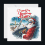 “Santa Pilot  in the Cockpit Aviation themed  Holiday Card<br><div class="desc">Spread high-flying Christmas cheer with this festive aviation-themed holiday card! This bright watercolor design features Santa Claus as a pilot sitting proudly in the cockpit, ready for takeoff on Christmas Eve. Outside the window, snow falls over a glowing runway lined with holiday lights and reindeer loading gifts. Perfect for pilots,...</div>