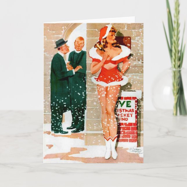 Santa Pin-Up Girl Christmas Greeting Card (Front)