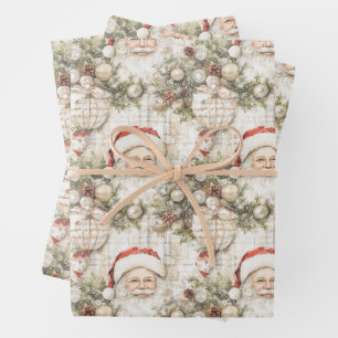 Santa Pine Cones Christmas Wrapping Paper Sheet