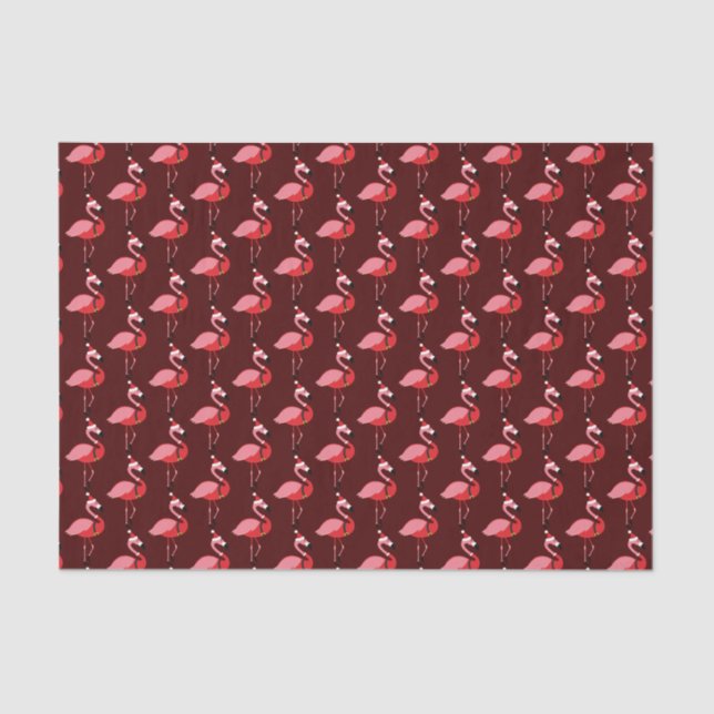 Santa Pink Flamingo Burgundy Holiday Christmas Tissue Paper (Front)