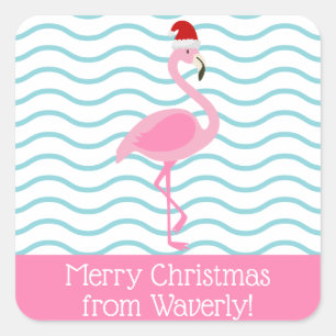 Santa Pink Flamingo Christmas Gift Stickers