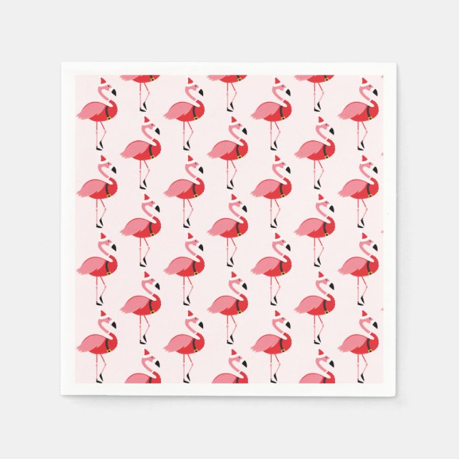 Santa Pink Flamingo Christmas Holiday Pattern Napkin (Front)