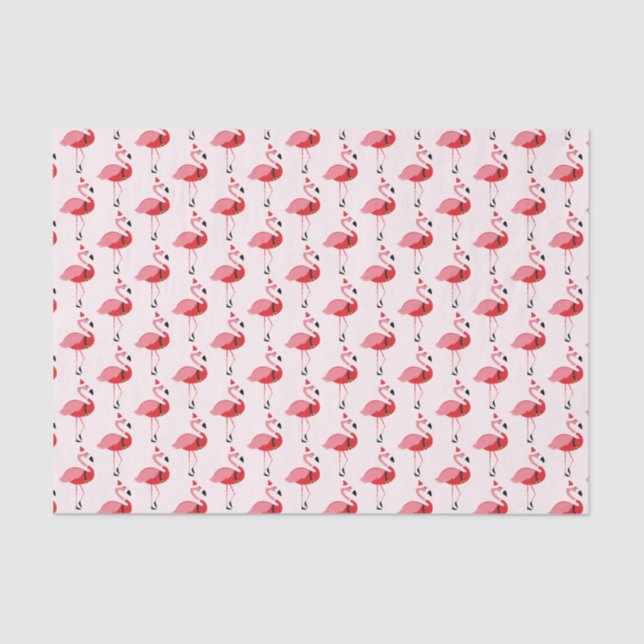 Santa Pink Flamingo Christmas Holiday Pattern Tissue Paper (Front)