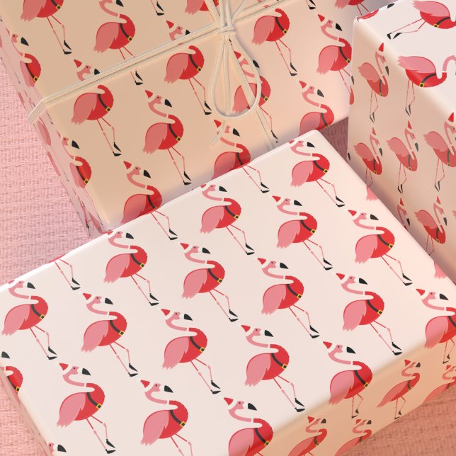 Santa Pink Flamingo Christmas Holiday Pattern Wrapping Paper (Fun Flamingo Santa wrapping paper for your Christmas.)