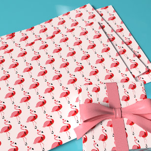 Santa Pink Flamingo Christmas Holiday Pattern Wrapping Paper Sheet