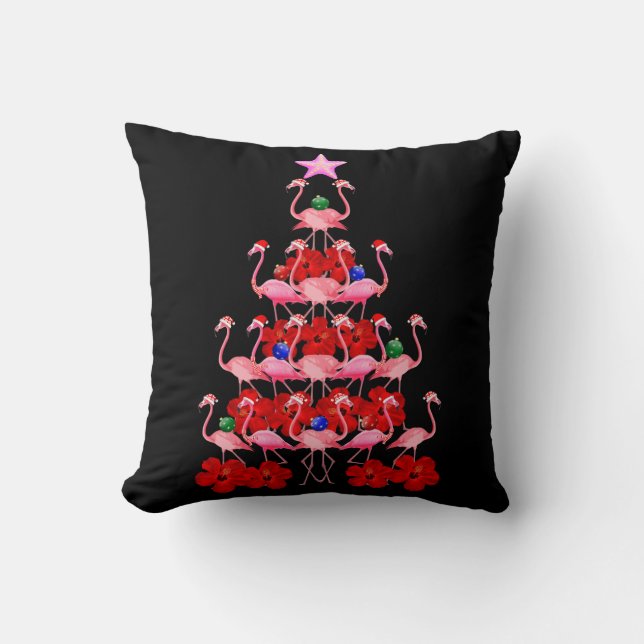 Santa Pink Flamingo Christmas Tree Cushion (Front)
