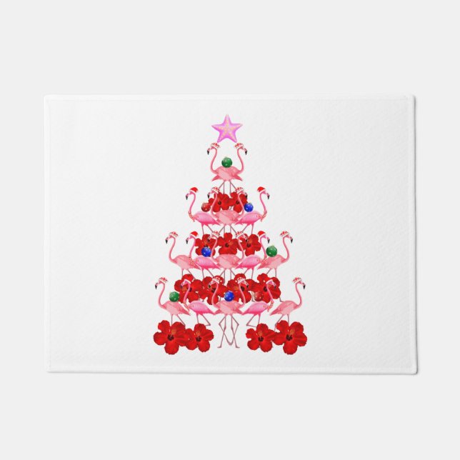 Santa Pink Flamingo Christmas Tree Doormat (Front)