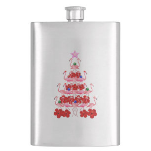 Santa Pink Flamingo Christmas Tree Hip Flask