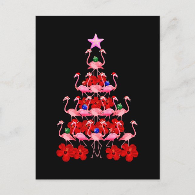 Santa Pink Flamingo Christmas Tree Postcard (Front)