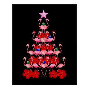 Santa Pink Flamingo Christmas Tree Poster